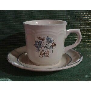 Cordella Bluet Earthenware Cup and Saucer | Made in Japan Pink Blue Cream Flower